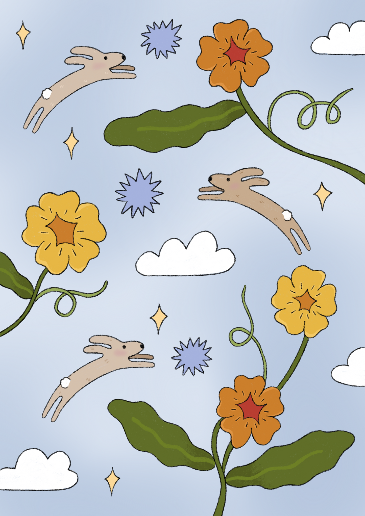 Frolicking Bunnies Print