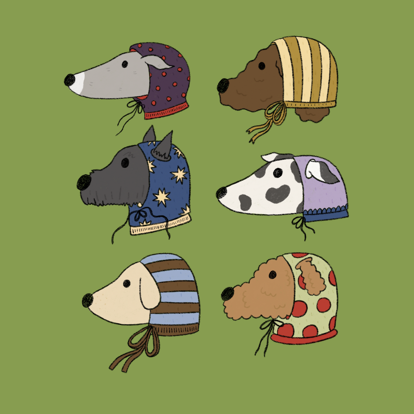 Dogs in Bonnets Print