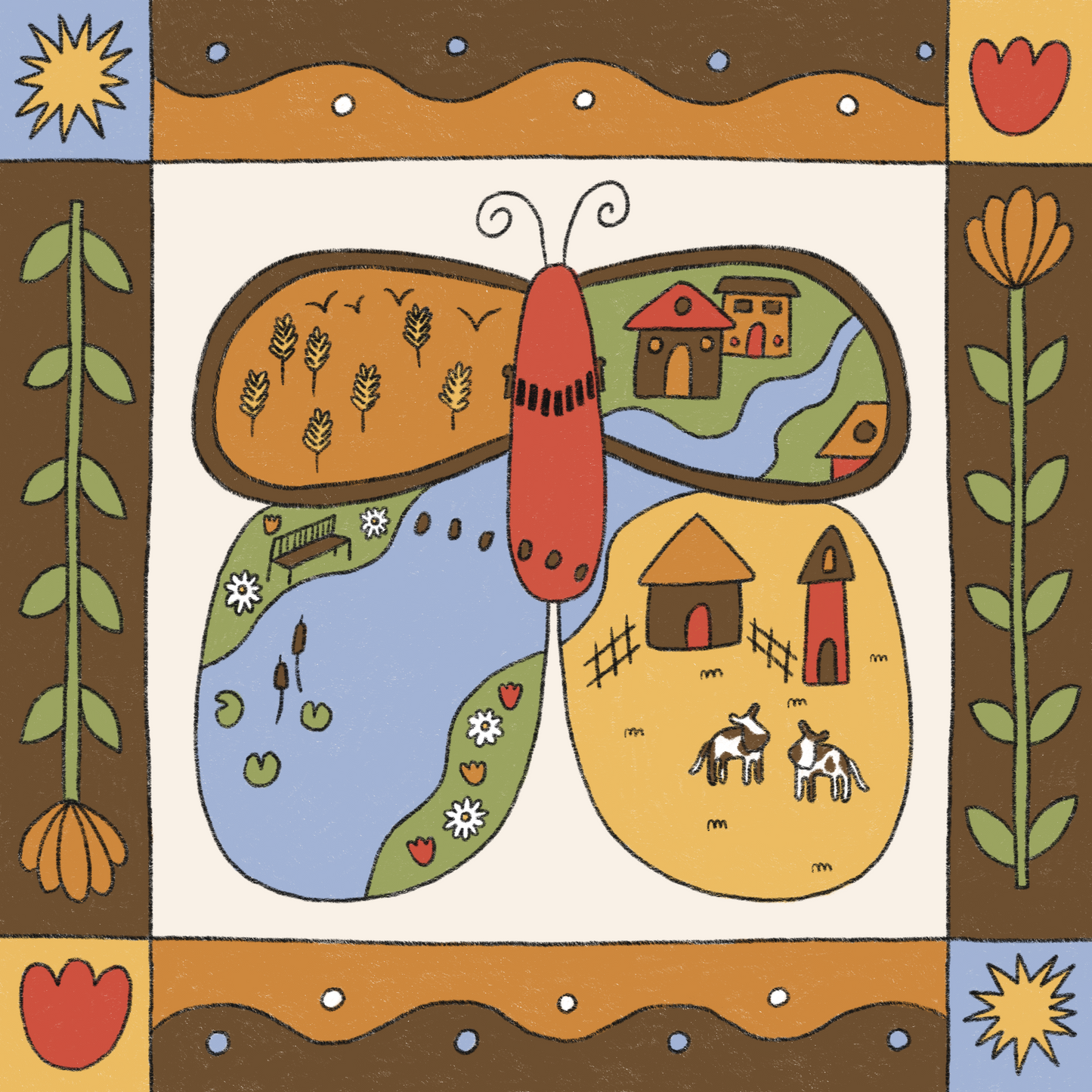 Farmyard Butterfiles Print